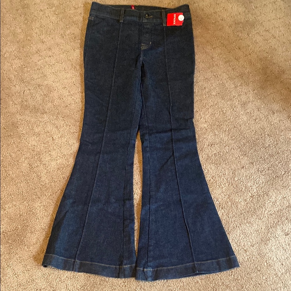SPANX Blue Cropped Flare Wide Leg Jeans